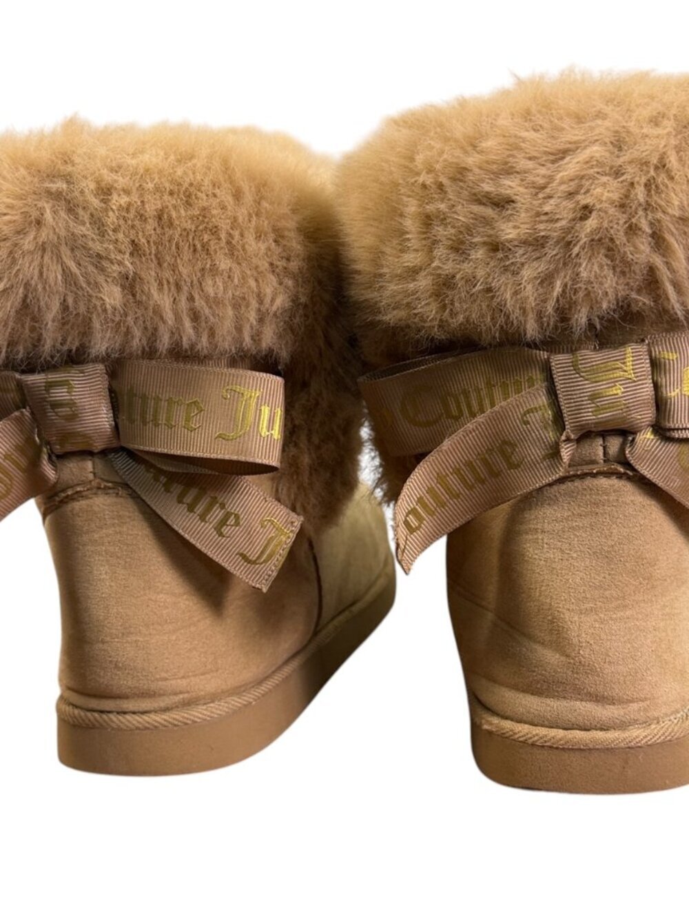 Juicy Couture Faux Fur Trim Bow Winter Boots Tan Women's US 7.5 EU 38 Cozy - Picture 6 of 12